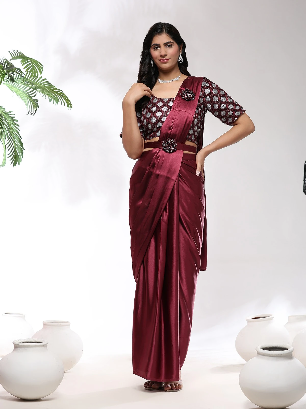 Amoha 101202 Imported Satin Wholesale Fancy Readymade Saree Catalog — Wholesale Sarees, AMOHA wholesale from Surat — view 8